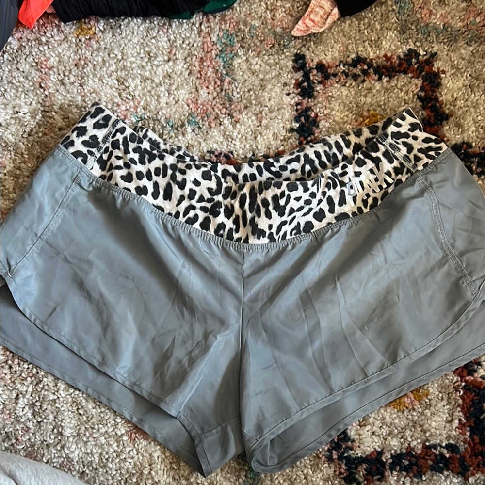 Gray Women's Running Shorts with Snow Leopard Waistband and built in brief ✨